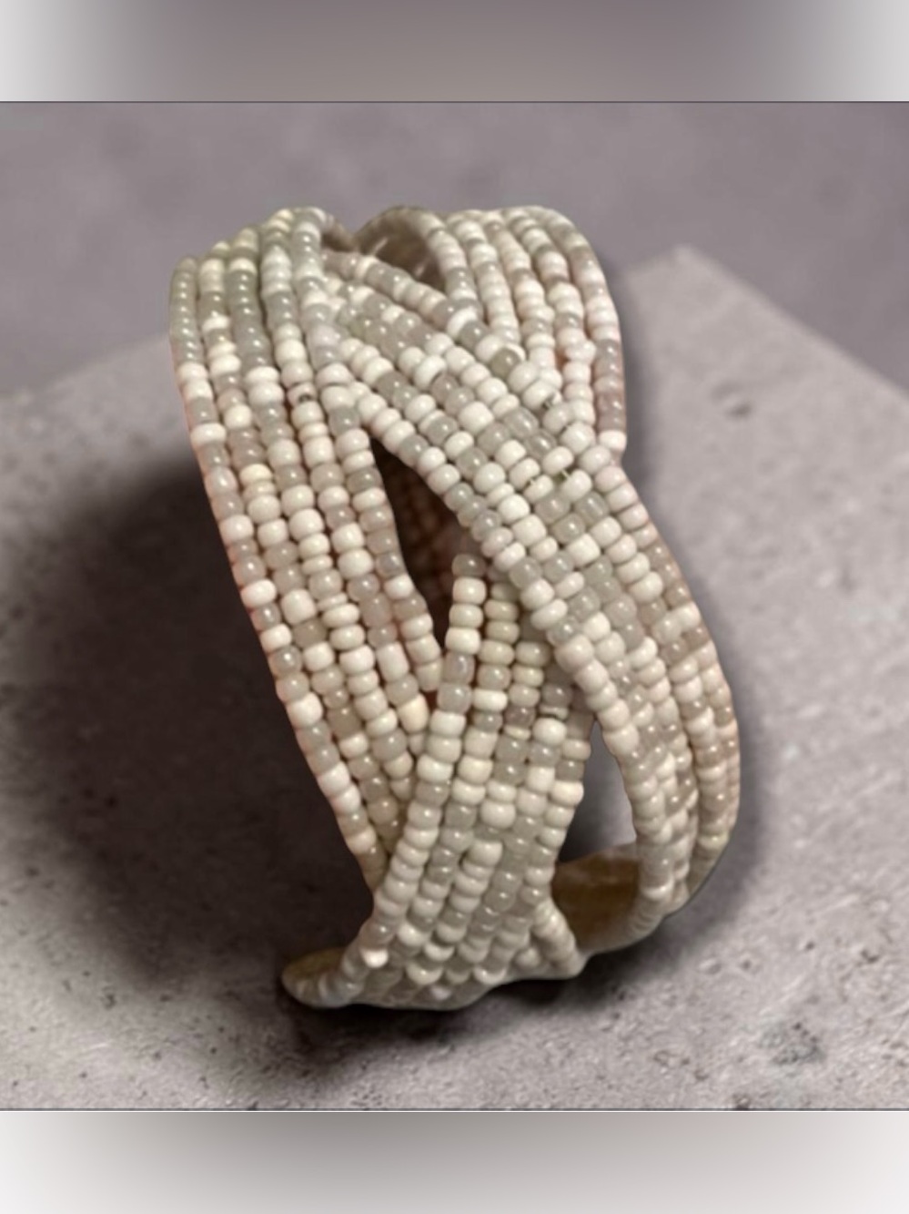 NWOT Twisted White and Silver Beaded Multi-Strand Cuff Bracelet